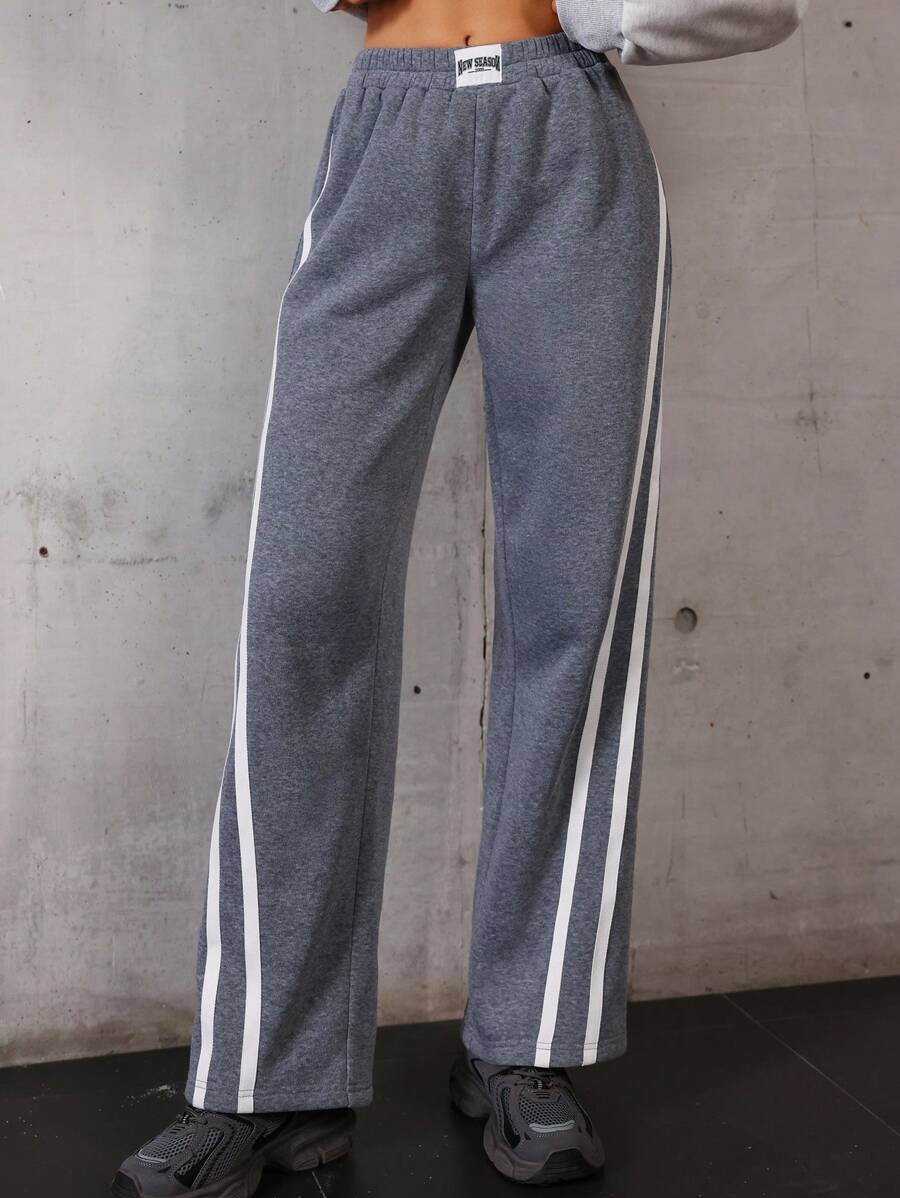 Hanevo 女士休闲侧条纹印花贴片松紧腰裤