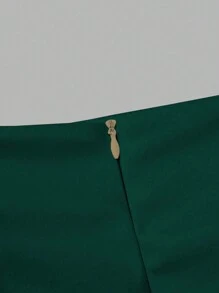 SHEIN Clasi 女士优雅纯色开衩下摆修身铅笔裙长裙 - 綠色 - 查看 3