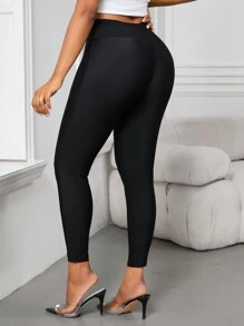 SHEIN Lady Women's Leggings, Waist Vent Design - Black - View 2