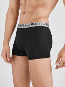 3pcs/Pack Men's Solid Color Patchwork Letter Print Simple Casual Boxer Brief - Black - View 4