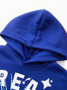 Manfinity Hypemode Men's Everyday Casual Cat, Moon, Starry Sky, Letter Dream Oversized Graphic Position Printing, INS Style High-End Royal Blue Hooded Pullover Hoodie ,Fall And Winter Men Clothes - Blue - View 3