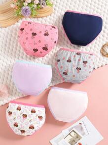 6pcs/Pack Young Girl Cotton Cute English Hearts, Bowknots & Magic Wand Printed Underwear - Multicolor - View 2