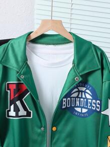 SHEIN Explorewe Teenage Boys Star Pattern Fuzzy Vintage Long Sleeve Cardigan Jacket - Army Green - View 5