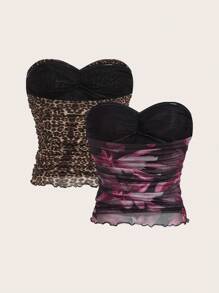 SHEIN VCAY 2 Stücke lässiges, figurbetontes Camisole-Oberteil aus Stricknetz für Damen - Verschiedenfarbig - Übersicht 2