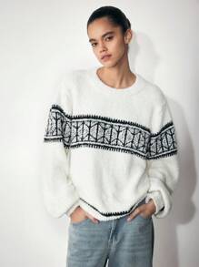 Maija Damen warmer Fairisle Muster Weißer Pullover, Pullover für Herbst/Winter