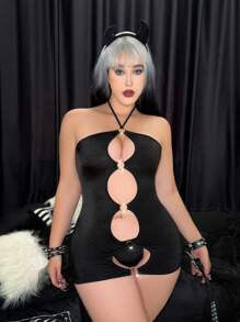 AltCore Conjunto de lencería de talla grande (3 piezas: vestido, pantalones y accesorio para el cabello)