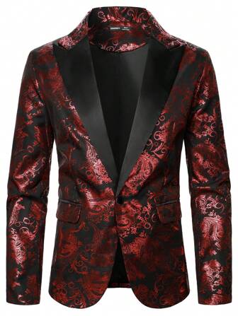 Manfinity AFTRDRK Herren Herbst Blumenprint Jacquard Revers Einzelknopf Mode Anzugjacke, Blazer Herren