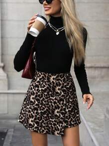 SHEIN Clasi Casual Leopard Print Asymmetric Hem Shorts, Autumn - Multicolor - View 6