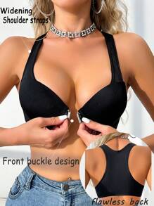 Women Simple Solid Color Adjustable Strap Front-Closure Casual Sexy Bra - Black - View 1