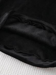 Winter Teen Girls Pajamas Set, Plaid Fleece Pants And Solid Long Sleeve Top, Casual Homewear 2 Pieces Outfit, Sibling/Matching (Sold Separately) - Black - View 5