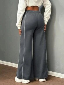 Slaydiva Quần ống rộng đơn giản, giản dị, thể thao màu khối đơn giản dành cho nữ - Xám - Xem 3