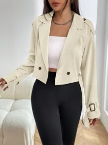 Muchica Women's Solid Color Double-Breasted Elegant Long Sleeve Trench Coat - Beige - View 1