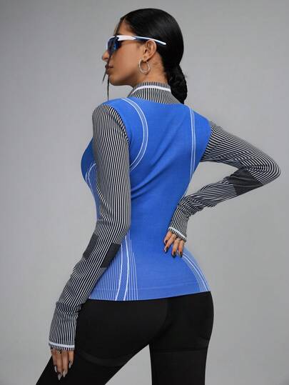 Innovista Women Seamless Colorblock Long Sleeve Zip Up Crop Sweatshirt Breathable Quick Dry Mesh Panel Athletic Top Anti Chafe Moisture Wicking For Running Biking HIIT Cardio Cycling CrossFit Tennis Golf Paddle Outdoor Workout Fall Winter Sports Activewear Office To Gym Work From Home Daily Athleisure Comfort Movement Ribbed Panel Design Utilitarian Chic Blue White Black Options Clean Girl Minimalist Aesthetic IG Reel Ready OOTD Working Mom Fitness Gear Sports Women Sets Workout Women Sets Valentine Day Essentials Ski Layer Essential F W Athletic Wear