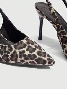 CUCCOO SZL Pointed Toe High Heel Leopard Print Fabric Material Fashionable Minimalist Everyday & Party Elastic Band Ladies High Heels For Christmas And New Year Holiday Vibe Fall And Winter