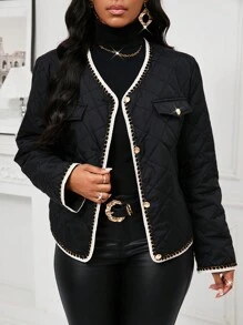 SHEIN Lady Black Small Fragrant Women's Jacket With Metal Buttons Decorated Elegant Women's Jacket