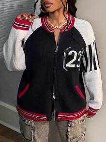 Slaydiva 大码女式拉链提花针织毛衣 - 彩色 - 查看 8