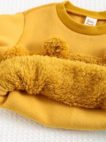 Cozy Pixies 2 件装男婴/女婴卡通熊耳朵装饰混合面料长袖连帽衫和慢跑裤套装，秋冬 - 彩色 - 查看 9