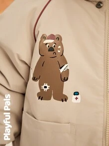 SHEIN Young Boy Casual Street Fashion Daily Wear Letter Print Flap Pocket Zipper Front Hooded Padded Coat, Winter - Apricot - View 7