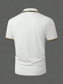 Manfinity Homme Men's Stripe & Letter Print Short Sleeve Casual Commuter Polo Shirt