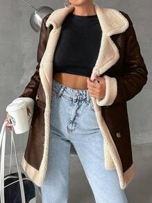 EURMUSE 女士休闲日常双排扣大衣，保暖内衬，秋冬款