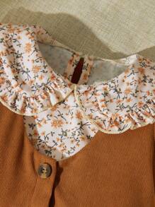 SHEIN Baby Girl Floral Cottage Core Style Set For Autumn/Winter - Brown - View 3