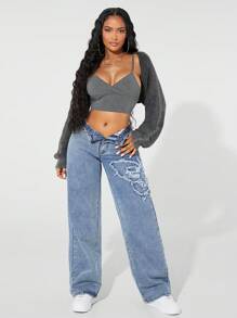 SHEIN BAE Fashion Women's Versatile Washed Front Pocket Loose Straight-Leg Jeans - Light Wash - View 2