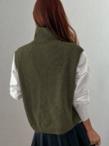 DAZY Women Plain Color Pullover Sweater Vest, Turtleneck, Spring/Autumn - Army Green - View 2