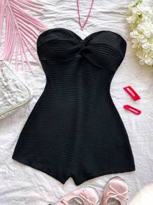 Soleia 休闲性感拼色条纹抹胸连体裤 - 黑色 - 查看 3