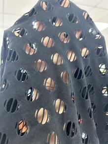 SHEIN LUNE 大码女式连帽镂空长袖套头卫衣 - 黑色 - 查看 6