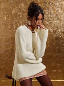 COSMINA Cream Flared Waist Women Sweater Top, Autumn/Winter