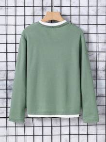 SHEIN 青少年男孩休闲拼色 2 合 1 T 恤，秋季 - 綠色 - 查看 2