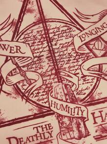 HARRY POTTER X SHEIN 1 Túi mua sắm gấp gọn, tái sử dụng, họa tiết hình học và chữ cái, viền tương phản, thích hợp làm quà tặng, đi học. - Màu be - Xem 2