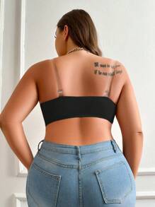 女士純色簡約風筒裙加大胸圍無肩帶胸罩 - 黑色 - 查看 2