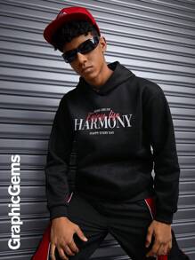 Sudadera con capucha de manga larga casual con estampado de letras para adolescentes varones