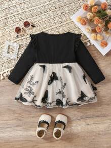 1pc Baby Girl Cute Butterfly Embroidery Bodysuit, Autumn/Winter - Multicolor - View 2