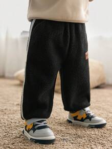 Cozy Pixies 男婴休闲百搭装饰贴布撞色松紧腰慢跑裤 - 黑色 - 查看 5