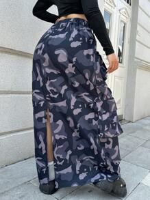 Flirla 大码女式多口袋迷彩裙，复古街头风格，秋冬 - 彩色 - 查看 2