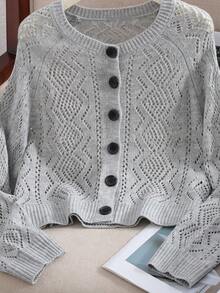 SHEIN Tween Girls Oversized Casual Cardigan Sweater, Comfortable & Versatile, Soft & Warm - Purple - View 3