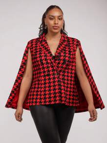 SHEIN Clasi Plus Size Elegant Houndstooth Cape Sleeve Jacket, Autumn - Multicolor - View 4