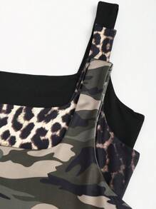 Flirla 3 stuks dames casual camouflage, luipaardprint en zwarte tanktop sets, zomer grafische T-shirts dames tops