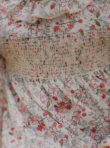 SHEIN Baby Girls Vintage Elegant  Ditsy Floral Casual Dress, Suitable For Daily Wear, Family Gathering, Holiday Celebration, Photography And Other Occasions. Can Be Worn Alone Or Paired With A Jacket Or Leggings For Different Weather And Occasions - Multicolor - View 9