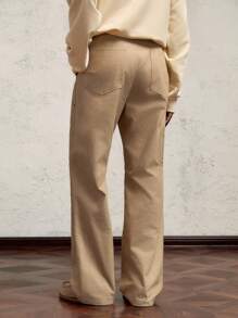 AKNOTIC Business Casual Pantalones casuales de pierna recta holgados y de cintura media para hombres, aptos para uso diario - Caqui - Ver 4