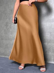 Glamine Váy Maxi trơn màu đơn giản thanh lịch dành cho nữ, mùa thu - Đồng - Xem 5