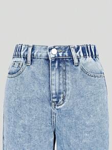 SHEIN Dziewczęce luźne jeansy z rozszerzanymi nogawkami i wzorem gwiazdek, jasne spranie