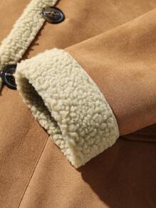 Manfinity Homme Men's Western Cowboy Style Autumn And Winter Warmth Khaki Suede Medium-Length Turn-Down Collar Button-Front Jacket Coat, Fall And Winter Men Going Out Fashion Warm Long Sleeve Color Block Jacket, For Friends, Husband, Boyfriend Gifts