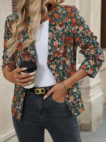 EMERY ROSE 女士休闲碎花印花翻领夹克，秋季 - 彩色 - 查看 3