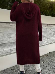 SHEIN LUNE Vestido de suéter casual con cuello en V sólido, manga larga y bajo con abertura, talla grande