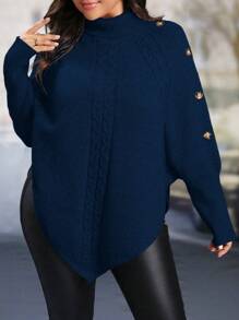 EMERY ROSE Plus Size Women Solid Color Turtleneck Batwing Sleeve Casual Sweater For Autumn And Winter Knit Pullover Fall - Royal Blue - View 5