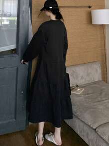 DAZY Váy dài tay in họa tiết khẩu hiệu thường ngày cho nữ, mùa thu, mùa thu dành cho nữ - màu đen - Xem 5