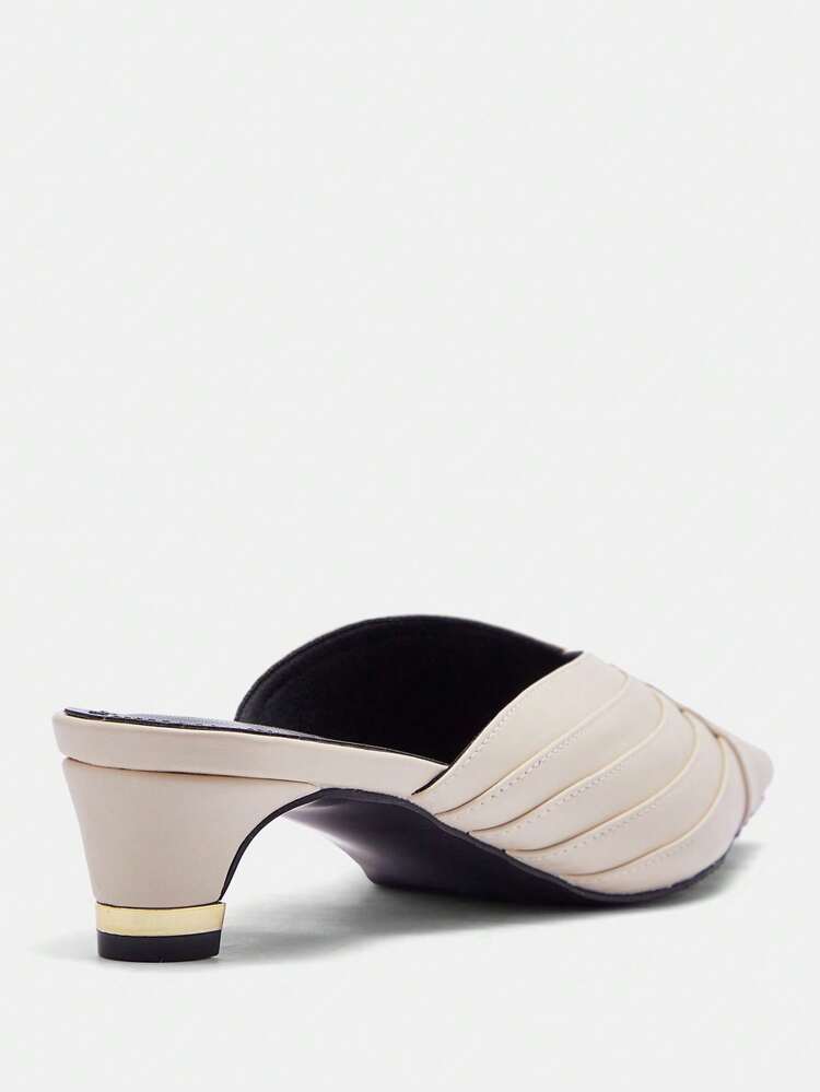 CUCCOO BIZCHIC Tamancos Slip-On Femininos, Saltos Baixos Grossos Simples com Dobras Plissadas e Bico Quadrado